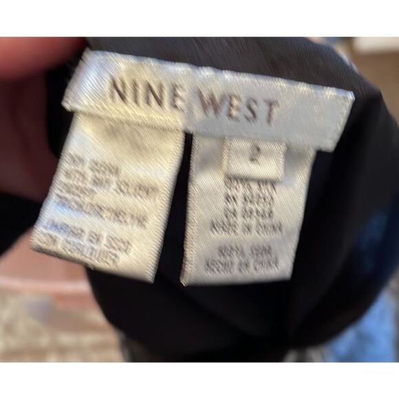 Nine West Pleated 100% Silk Midi Skirt black/white side zip up SZ 2 - Picture 8 of 8